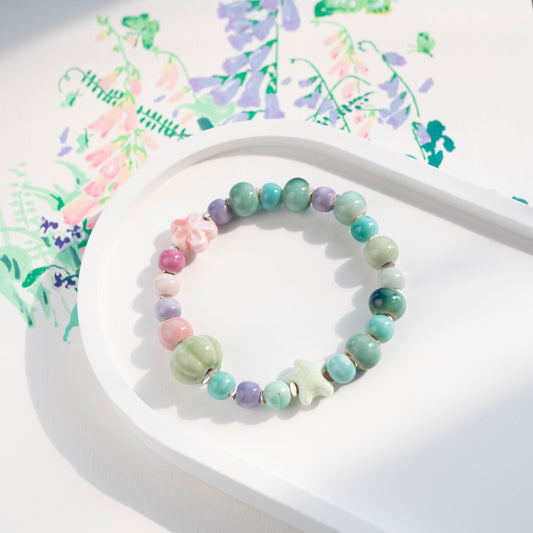 Jade Green Bracelet with Pink Flower Bead
