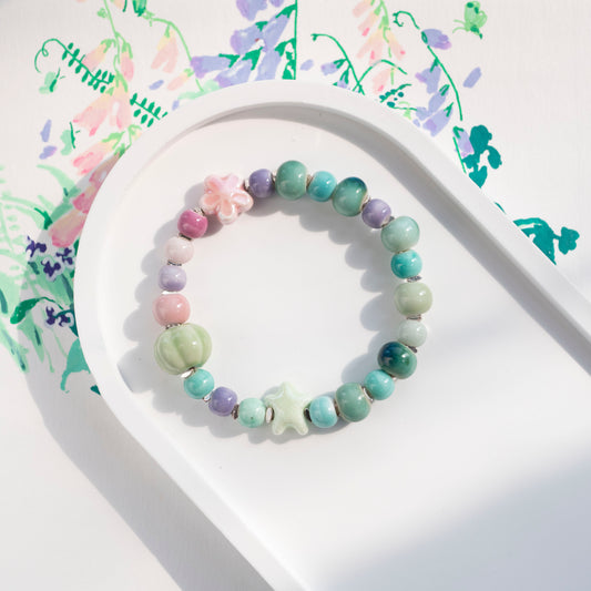 Jade Green Bracelet with Pink Flower Bead